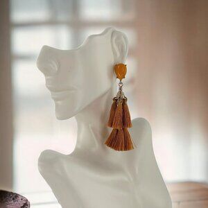 NEW/NWT C&C California Howlite Stone Butterscotch Tassel Drop Earrings